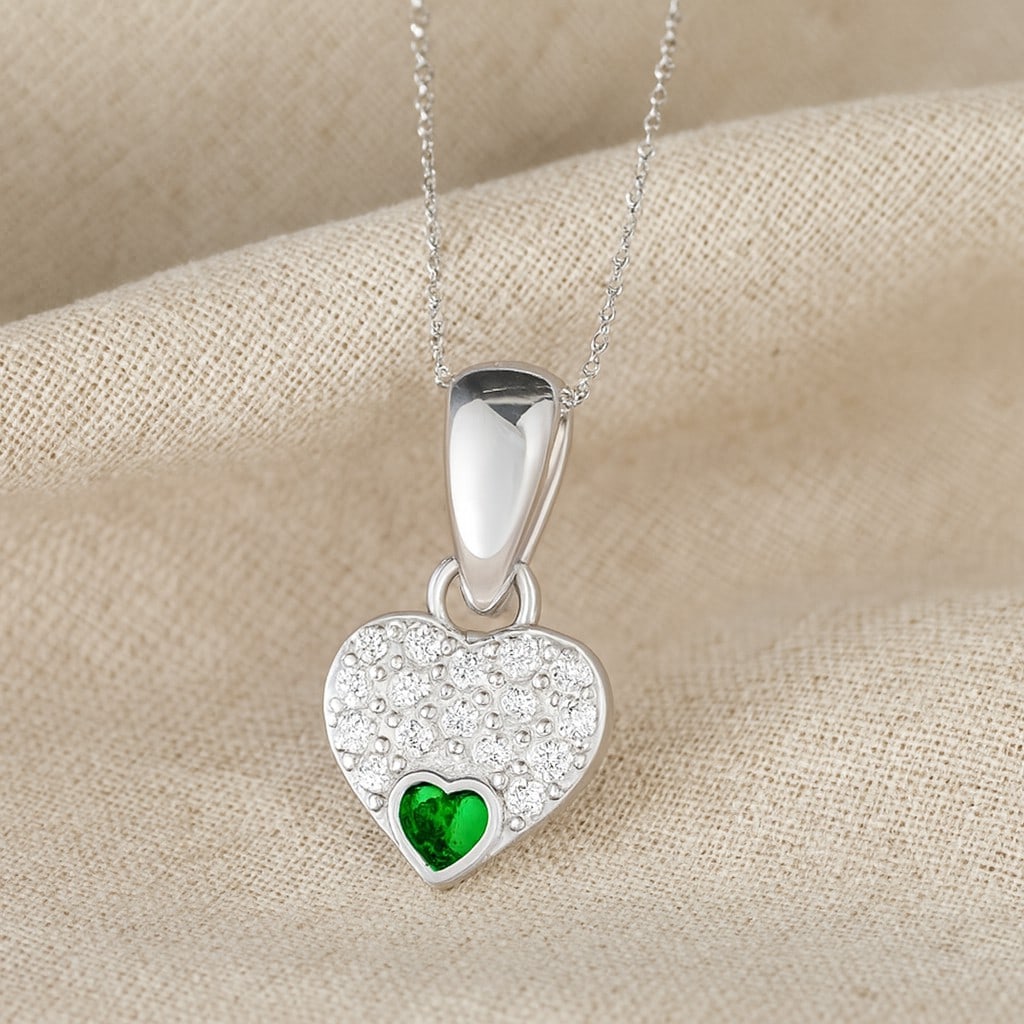 Lab Grown Emerald & Diamond 92.5 Sterling Silver Pendant with Chain (1 of 7)