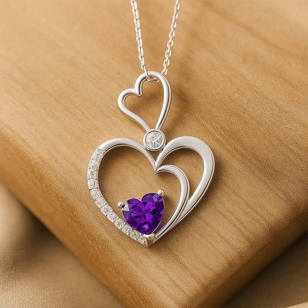 Natural Amethyst & Diamond 92.5 Sterling Silver Pendant with Chain (1 of 7)
