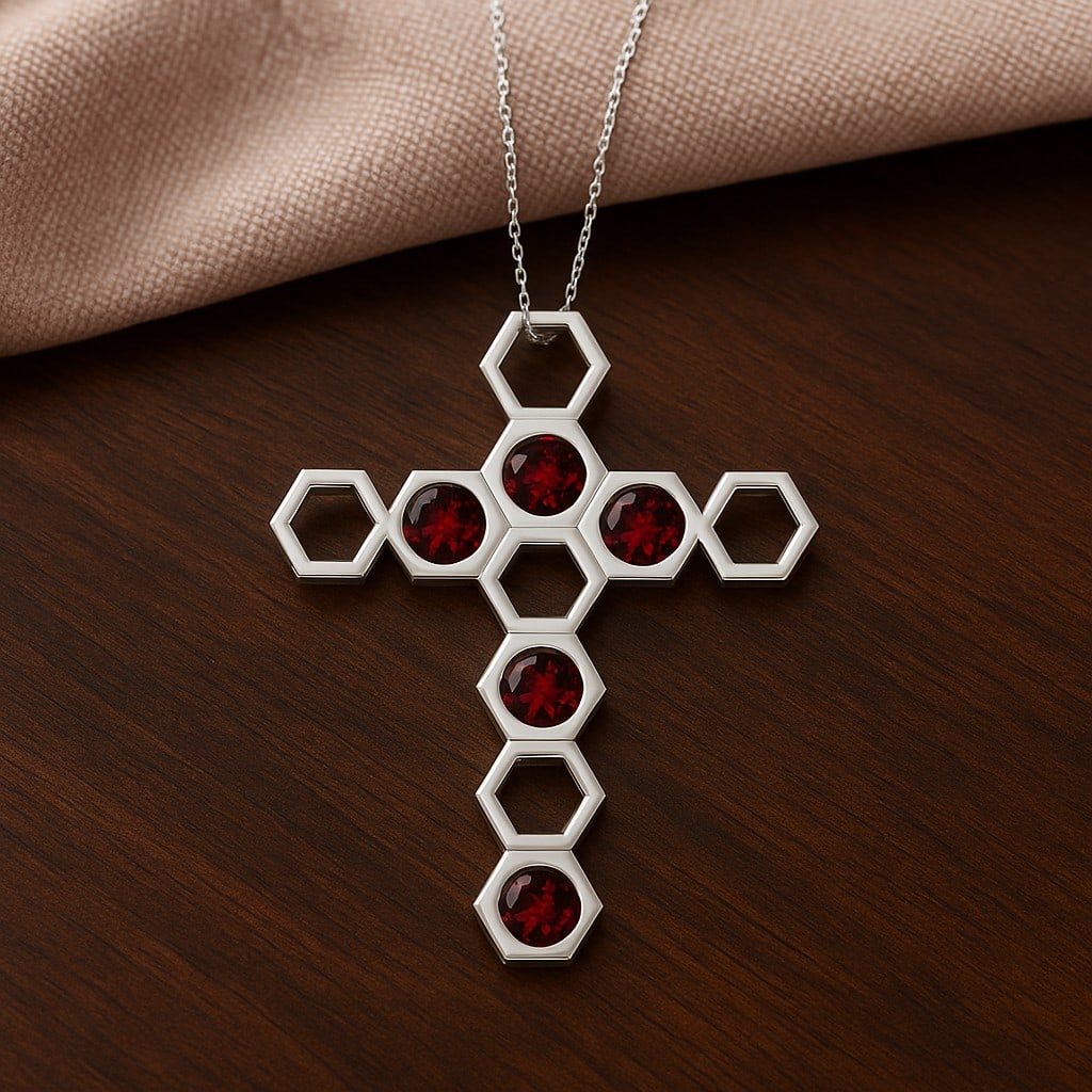 Natural Garnet Gemstone 92.5 Sterling Silver Pendant with Chain: Natural Garnet Gemstone 92.5 Sterling Silver Pendant with Chain Gemstone Shape : Round Gemstone Size : 3 MM Gemstone Quantity : 5 Pieces Metal : Silver Metal Purity : 92.5 Sterling Silver Penda