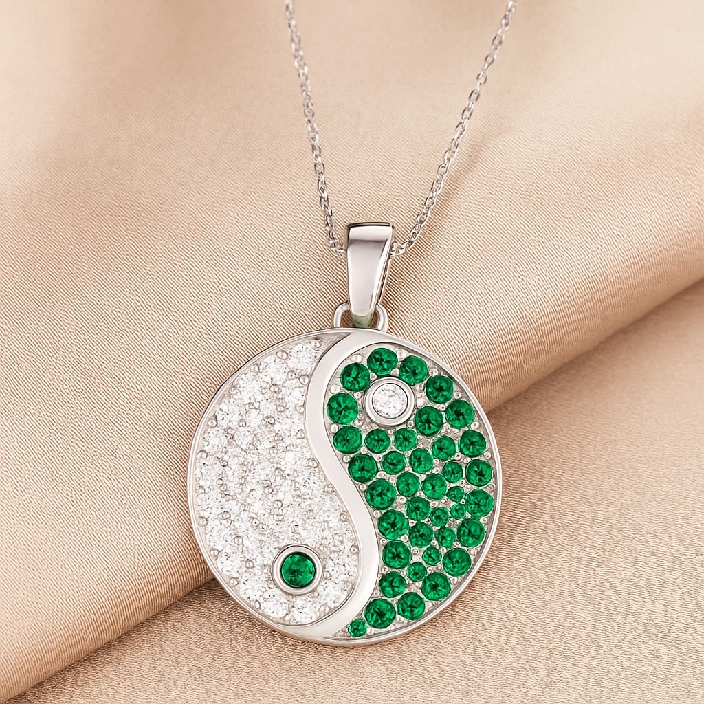 Lab Grown Emerald & Diamond 92.5 Sterling Silver Pendant with Chain: Lab Grown Emerald & Diamond 92.5 Sterling Silver Pendant with Chain Gemstone Shape : Round Gemstone Size : 1 - 2 MM Gemstone Quantity : 39 Pieces Diamond Type : Lab Grown Diamond Shape : Round