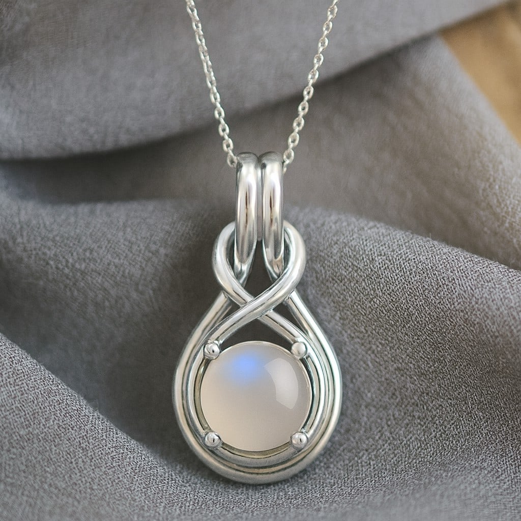 Natural moonstone Gemstone 92.5 Sterling Silver Pendant with Chain (1 of 7)
