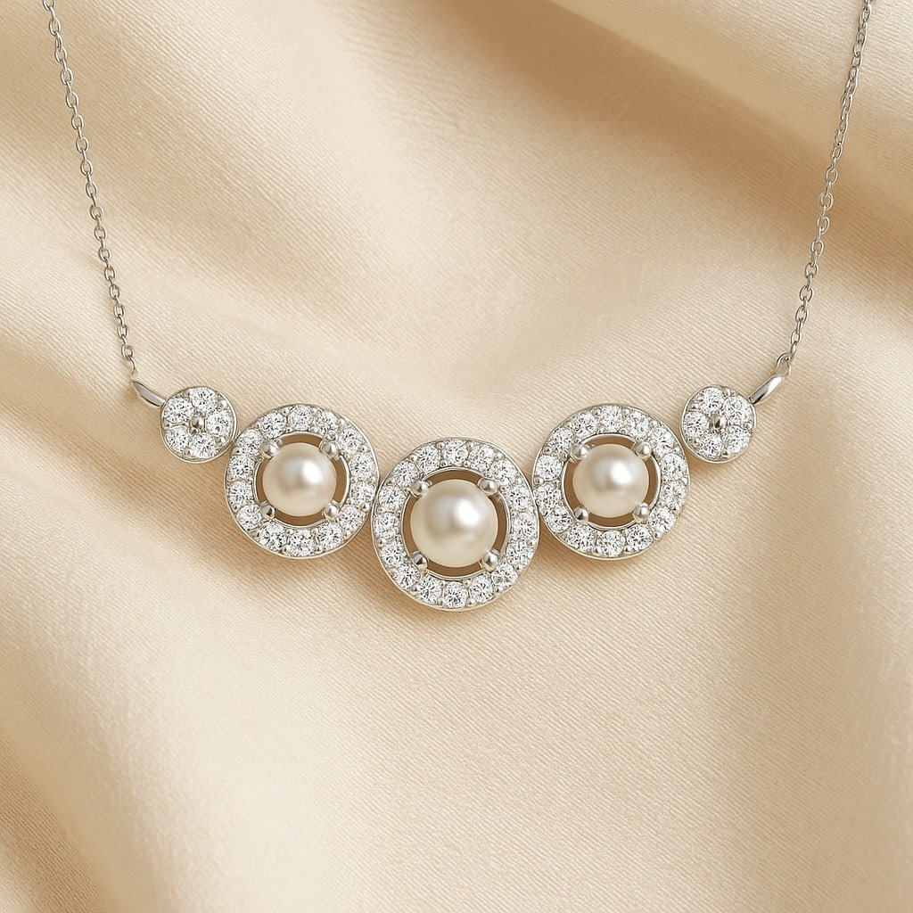 Natural Pearl & Diamond 92.5 Sterling Silver Necklace (1 of 7)