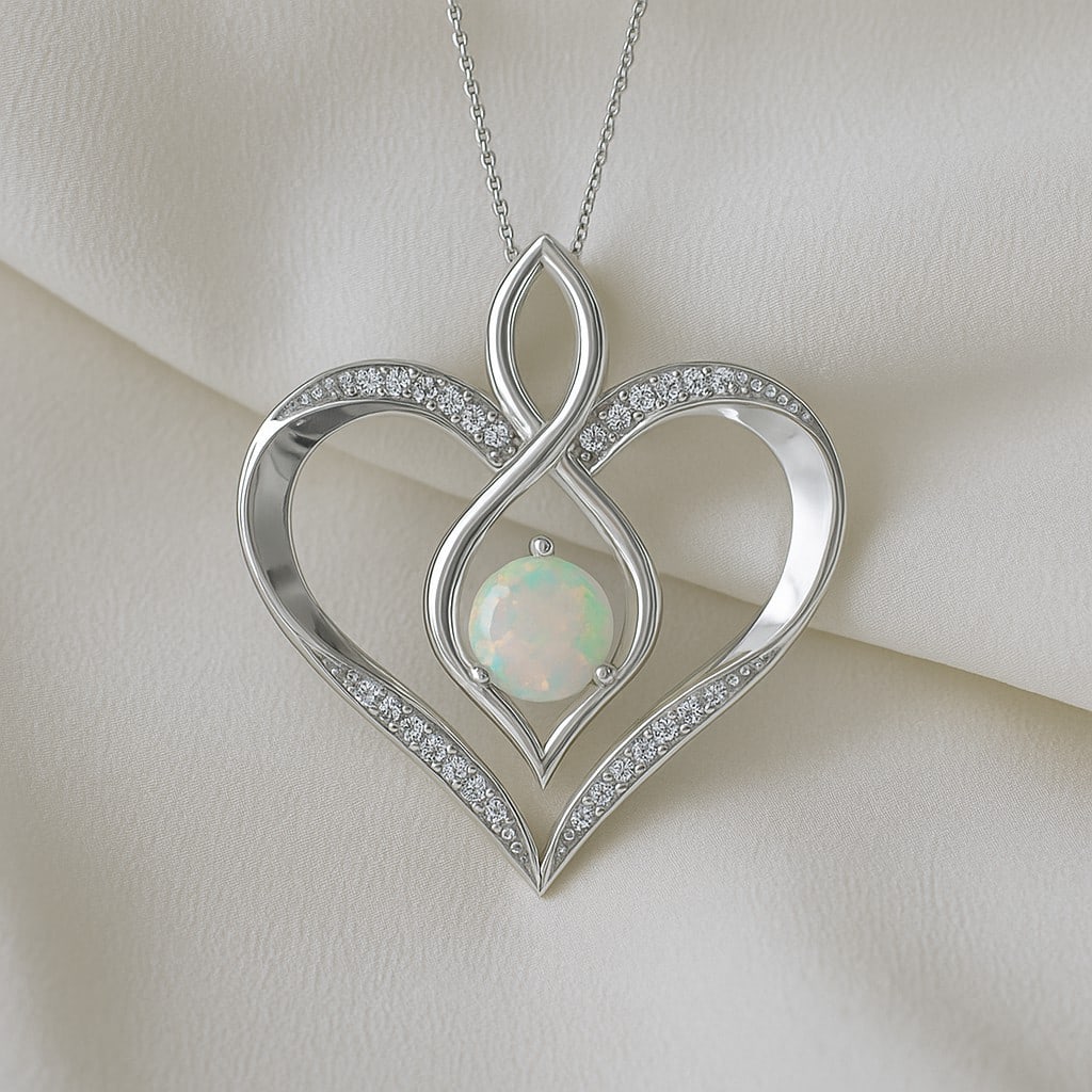 Natural Opal & Diamond 92.5 Sterling Silver Pendant with Chain: Natural Opal & Diamond 92.5 Sterling Silver Pendant with Chain Gemstone Shape : Round Gemstone Size : 5 MM Gemstone Quantity : 1 Piece Diamond Type : Lab Grown Diamond Shape : Round Diamond Col