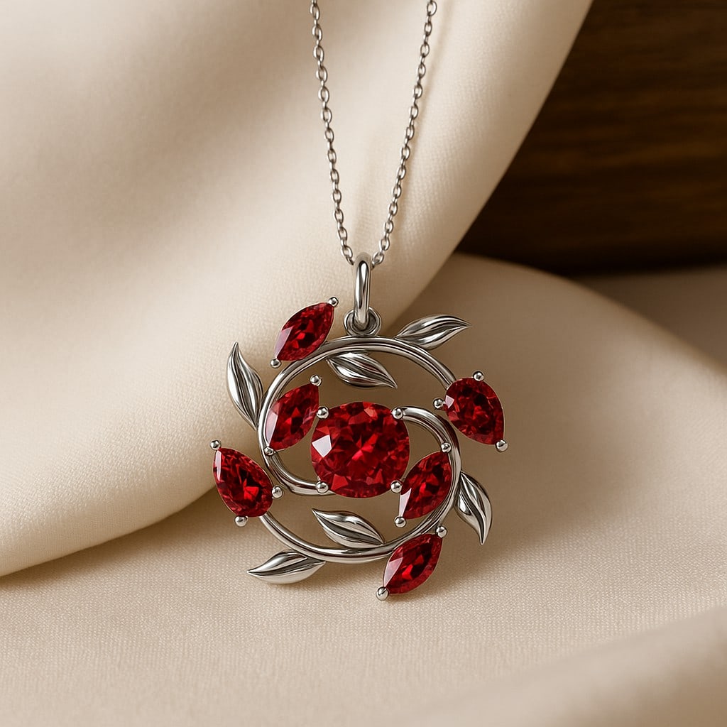 Natural Ruby Gemstone 92.5 Sterling Silver Pendant with Chain (1 of 7)