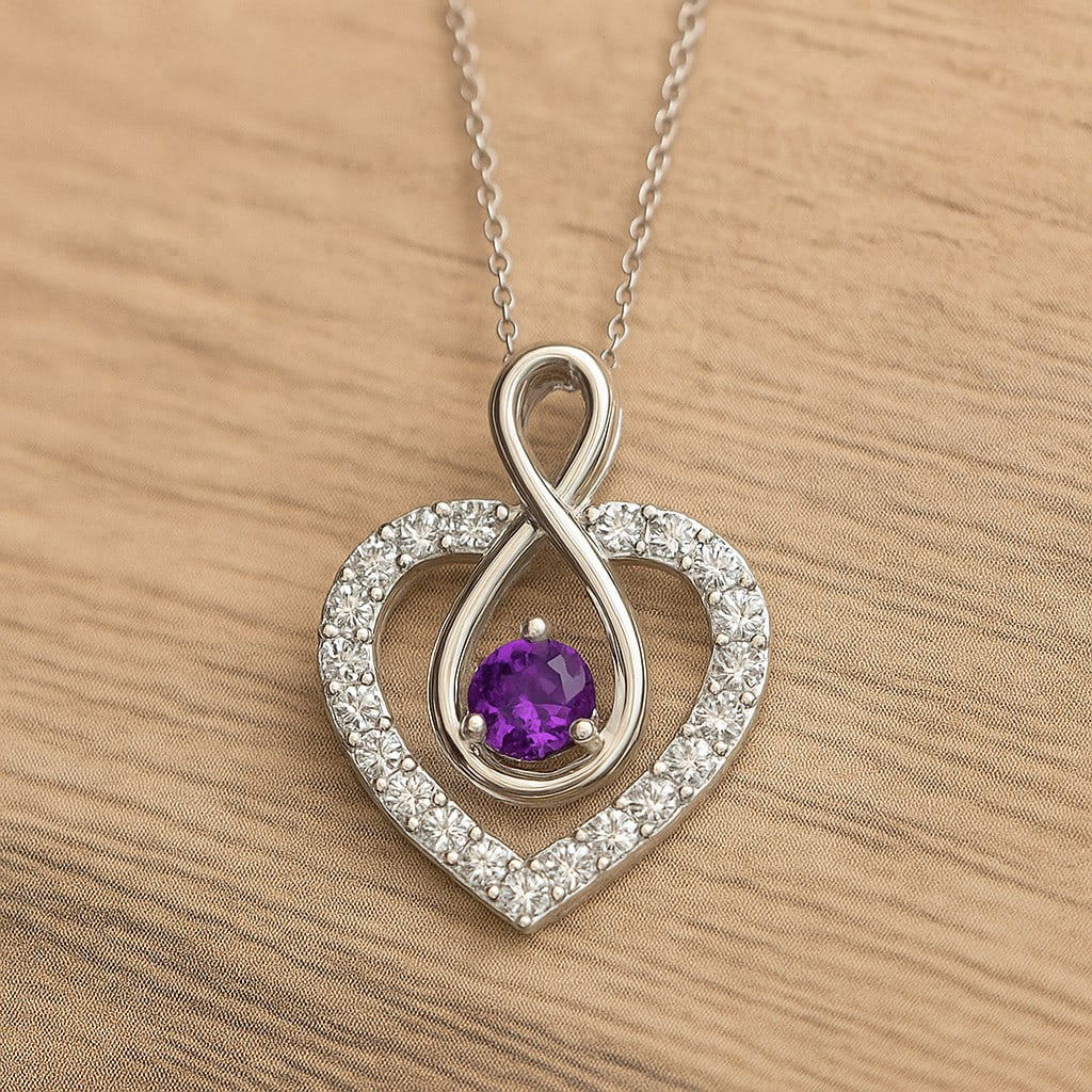 Natural Amethyst & Diamond 92.5 Sterling Silver Pendant with Chain: Natural Amethyst & Diamond 92.5 Sterling Silver Pendant with Chain Gemstone Shape : Round Gemstone Size : 3.5 MM Gemstone Quantity : 1 Piece Diamond Type : Lab Grown Diamond Shape : Round Diamo