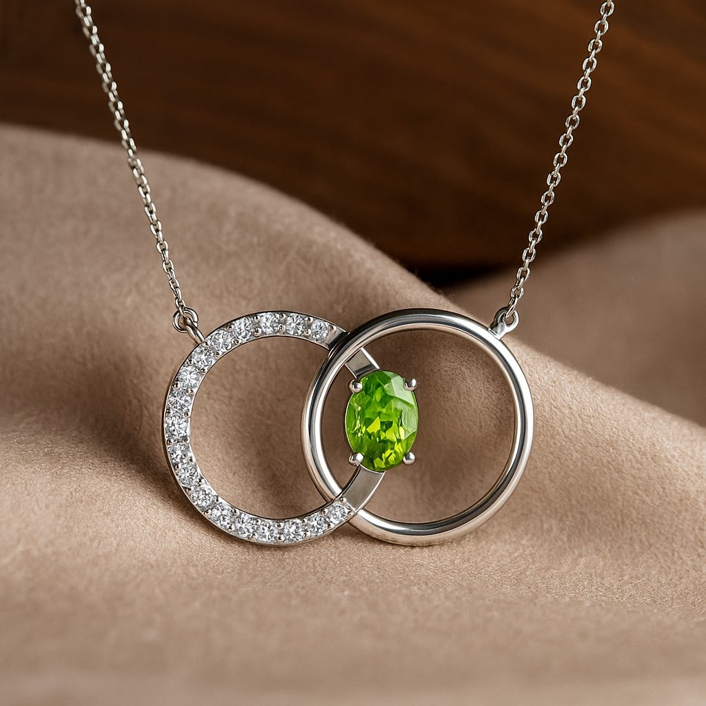 Natural Peridot & Diamond 92.5 Sterling Silver Pendant with Chain (1 of 7)