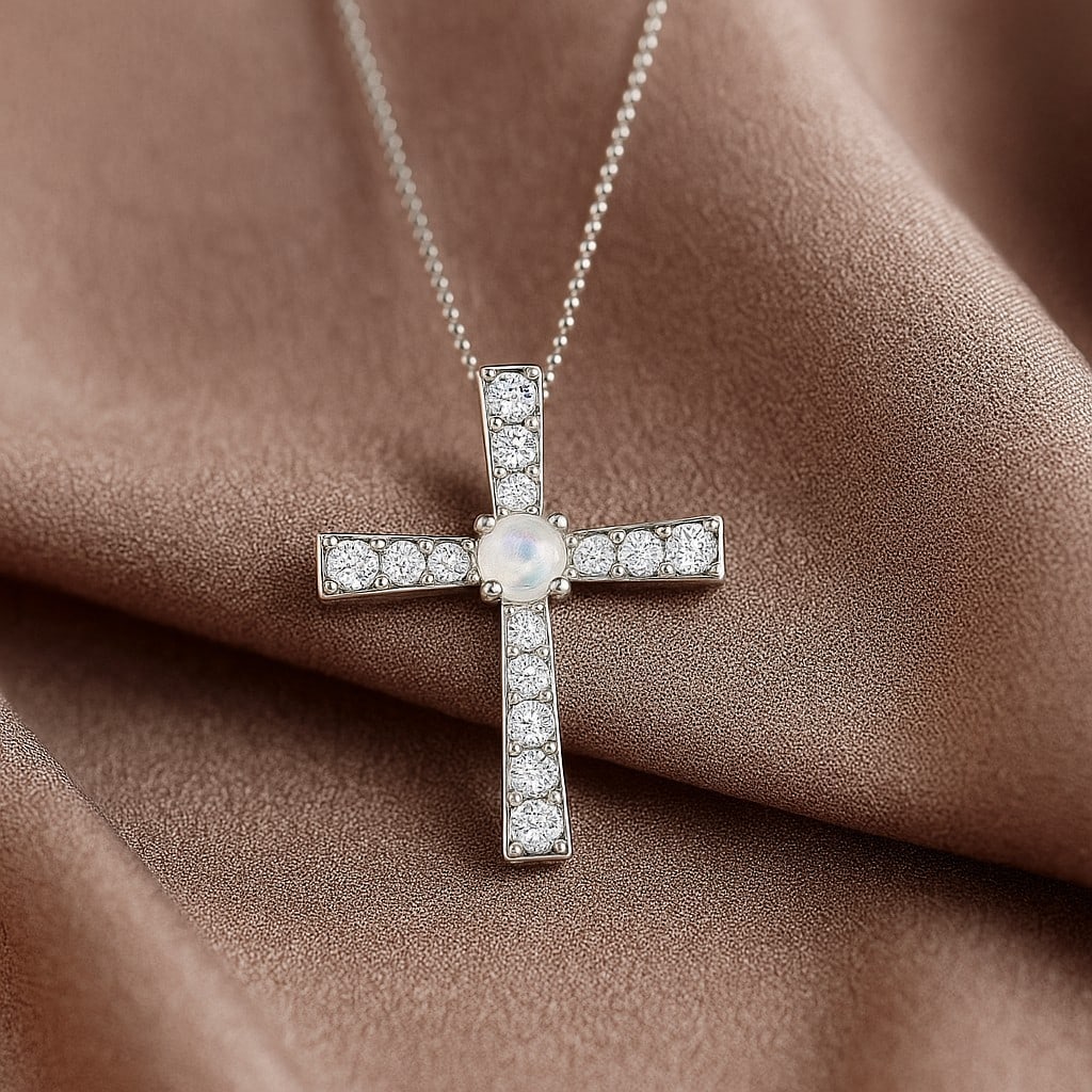 Natural Moonstone & Diamond 92.5 Sterling Silver Pendant with Chain: Natural Moonstone & Diamond 92.5 Sterling Silver Pendant with Chain Gemstone Shape : Round Gemstone Size : 3 MM Gemstone Quantity : 1 Piece Diamond Type : Lab Grown Diamond Shape : Round Diamon