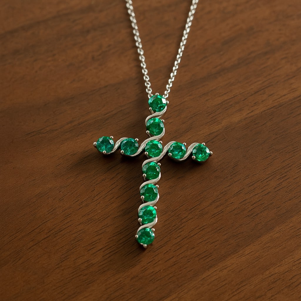 Lab Grown Emerald Gemstone 92.5 Sterling Silver Pendant with Chain: Lab Grown Emerald Gemstone 92.5 Sterling Silver Pendant with Chain Gemstone Shape : Round Gemstone Size : 2.6 MM Gemstone Quantity : 11 Pieces Metal : Silver Metal Purity : 92.5 Sterling Silver