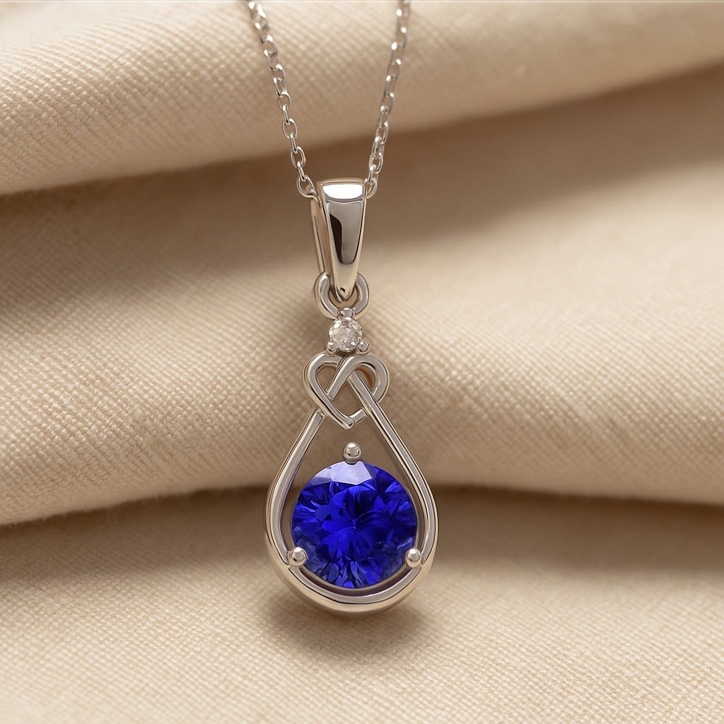 Natural Tanzanite & Diamond 92.5 Sterling Silver Pendant with Chain (1 of 7)