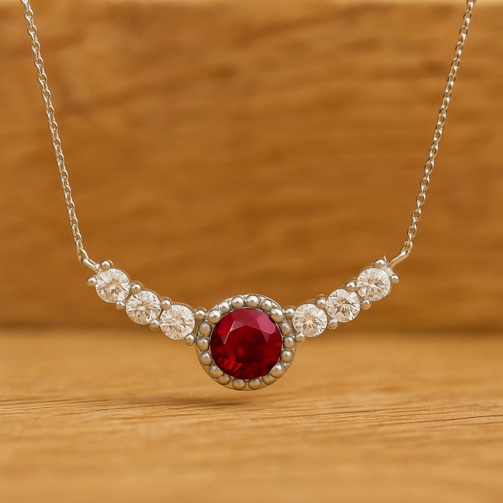 Natural Ruby & Diamond 92.5 Sterling Silver Necklace (1 of 7)