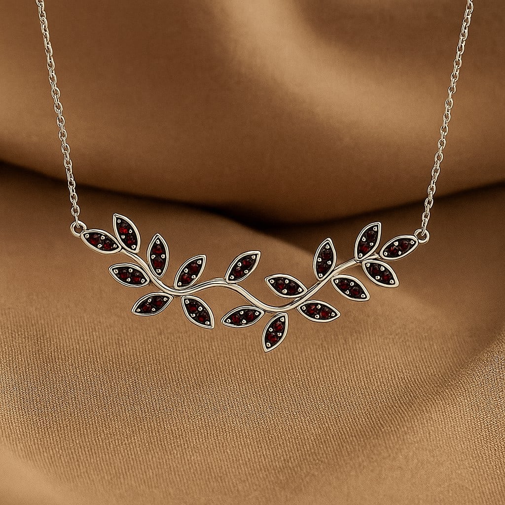 Natural Garnet Gemstone 92.5 Sterling Silver Necklace (1 of 7)