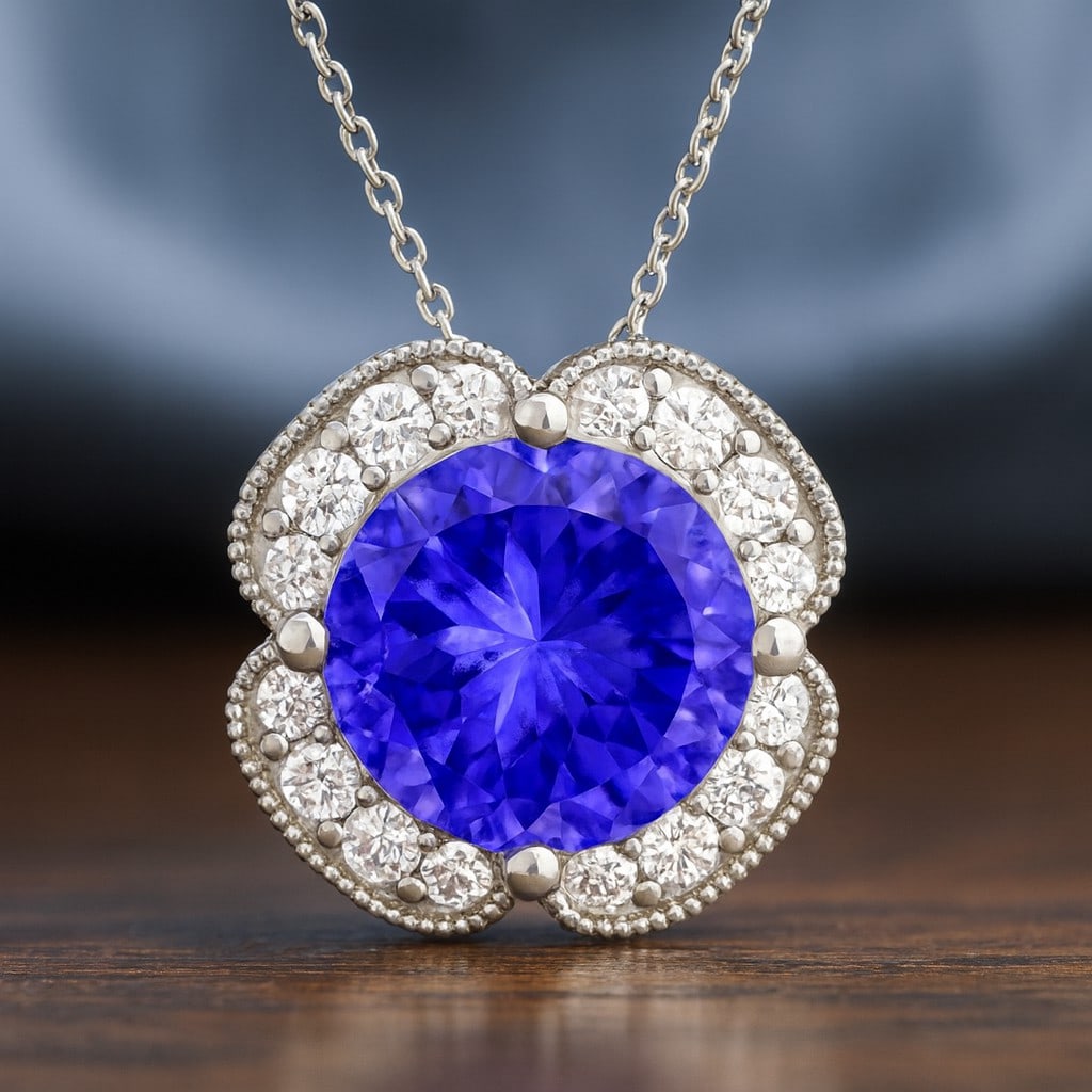 Natural Tanzanite & Diamond 92.5 Sterling Silver Necklace (1 of 7)