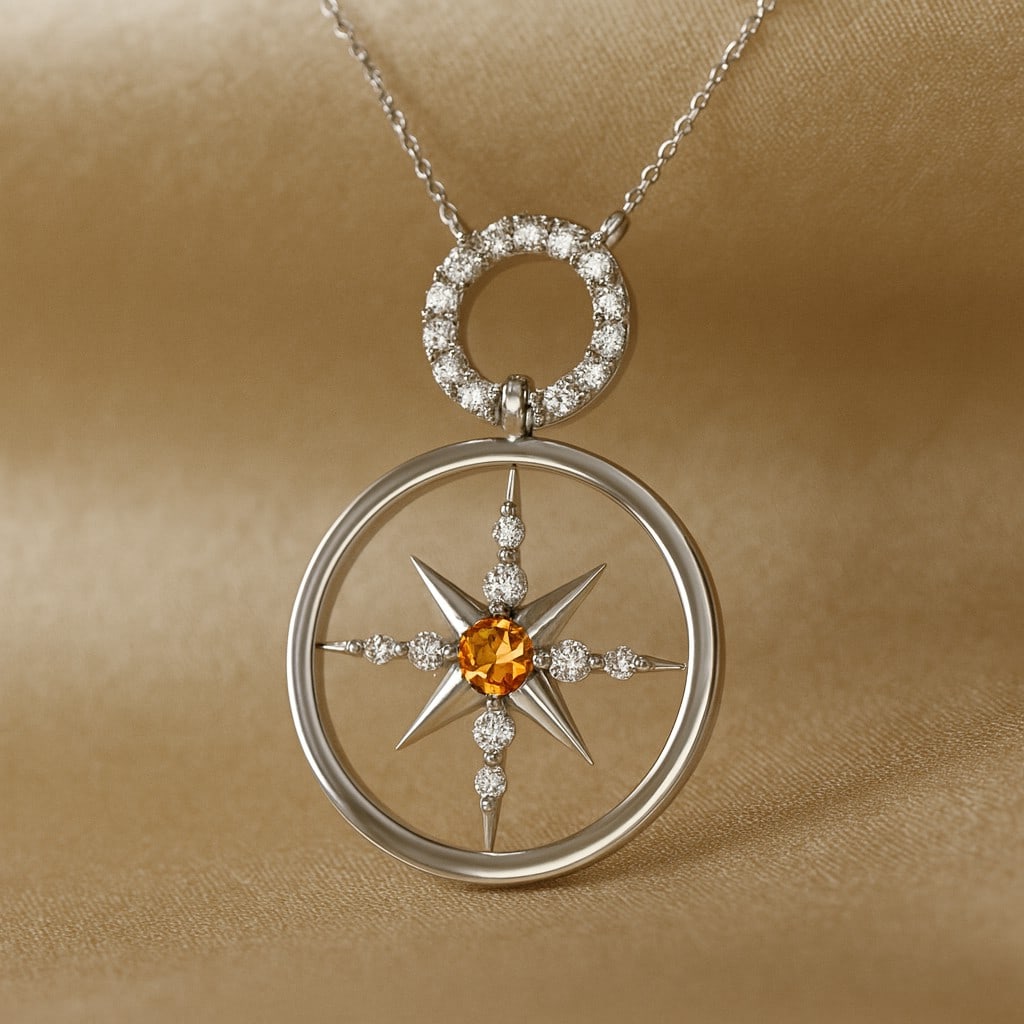 Natural Citrine & Diamond 92.5 Sterling Silver Pendant with Chain: Natural Citrine & Diamond 92.5 Sterling Silver Pendant with Chain Gemstone Shape : Round Gemstone Size : 3 MM Gemstone Quantity : 1 Piece Diamond Type : Lab Grown Diamond Shape : Round Diamond