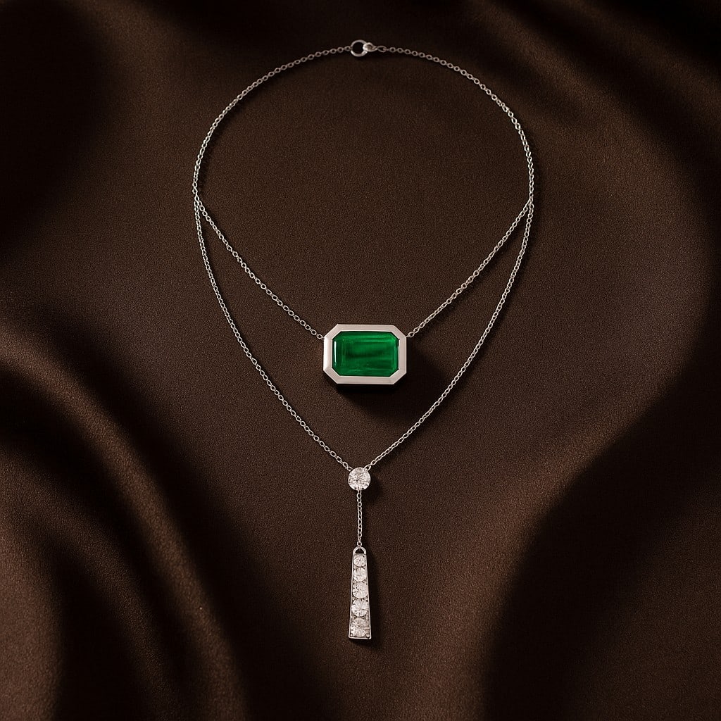 Lab Grown Emerald & Diamond 92.5 Sterling Silver Necklace (1 of 7)