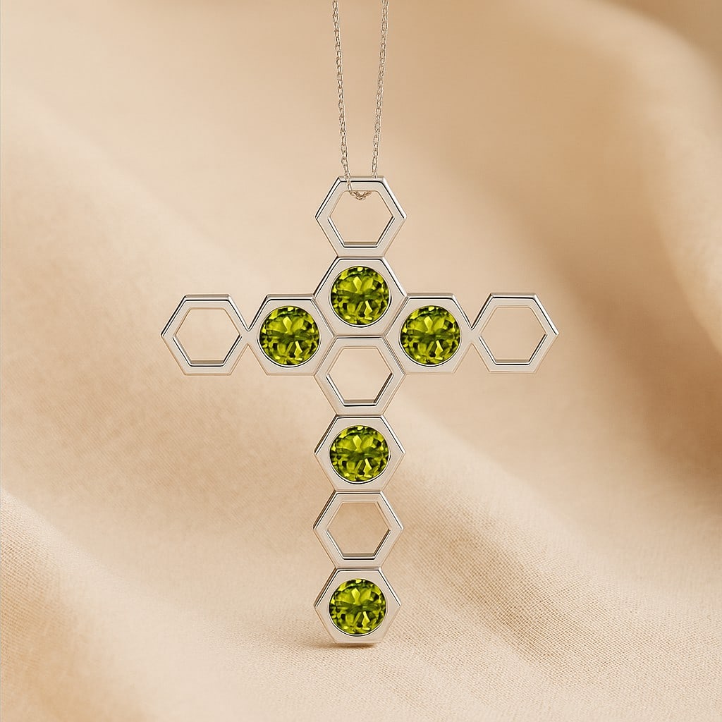 Natural Peridot Gemstone 92.5 Sterling Silver Pendant with Chain (1 of 7)