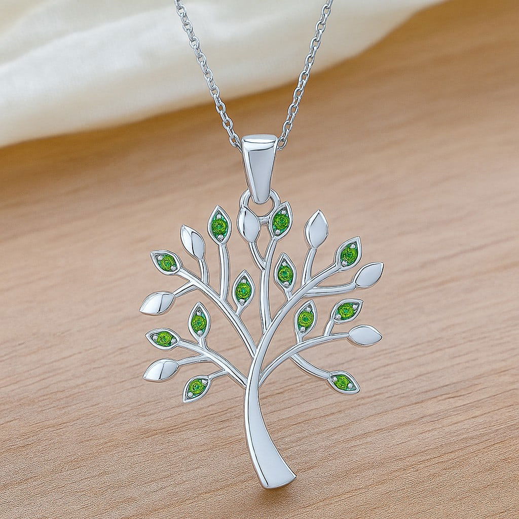 Natural Peridot Gemstone 92.5 Sterling Silver Pendant with Chain (1 of 7)