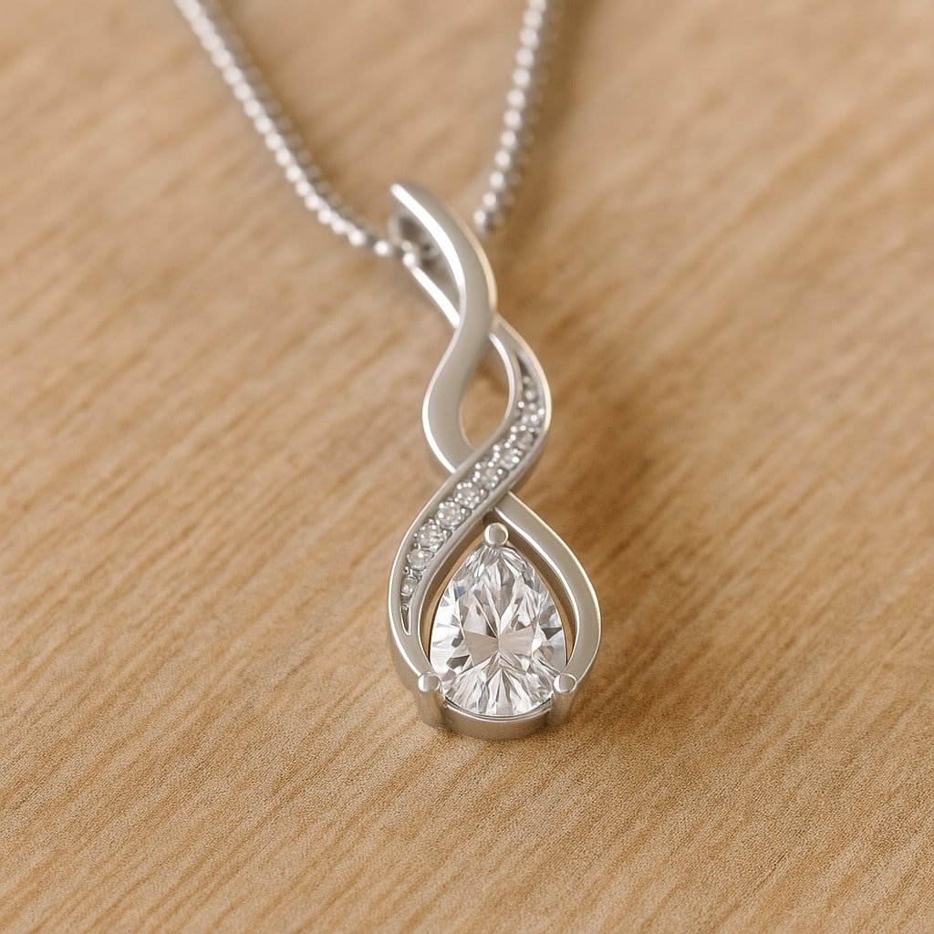Lab Grown Diamond 92.5 Sterling Silver Pendant with Chain: Lab Grown Diamond 92.5 Sterling Silver Pendant with Chain Gemstone Shape : Pear Gemstone Size : 6x4 MM Gemstone Quantity : 1 Piece Diamond Type : Lab Grown Diamond Shape : Round Diamond Color :