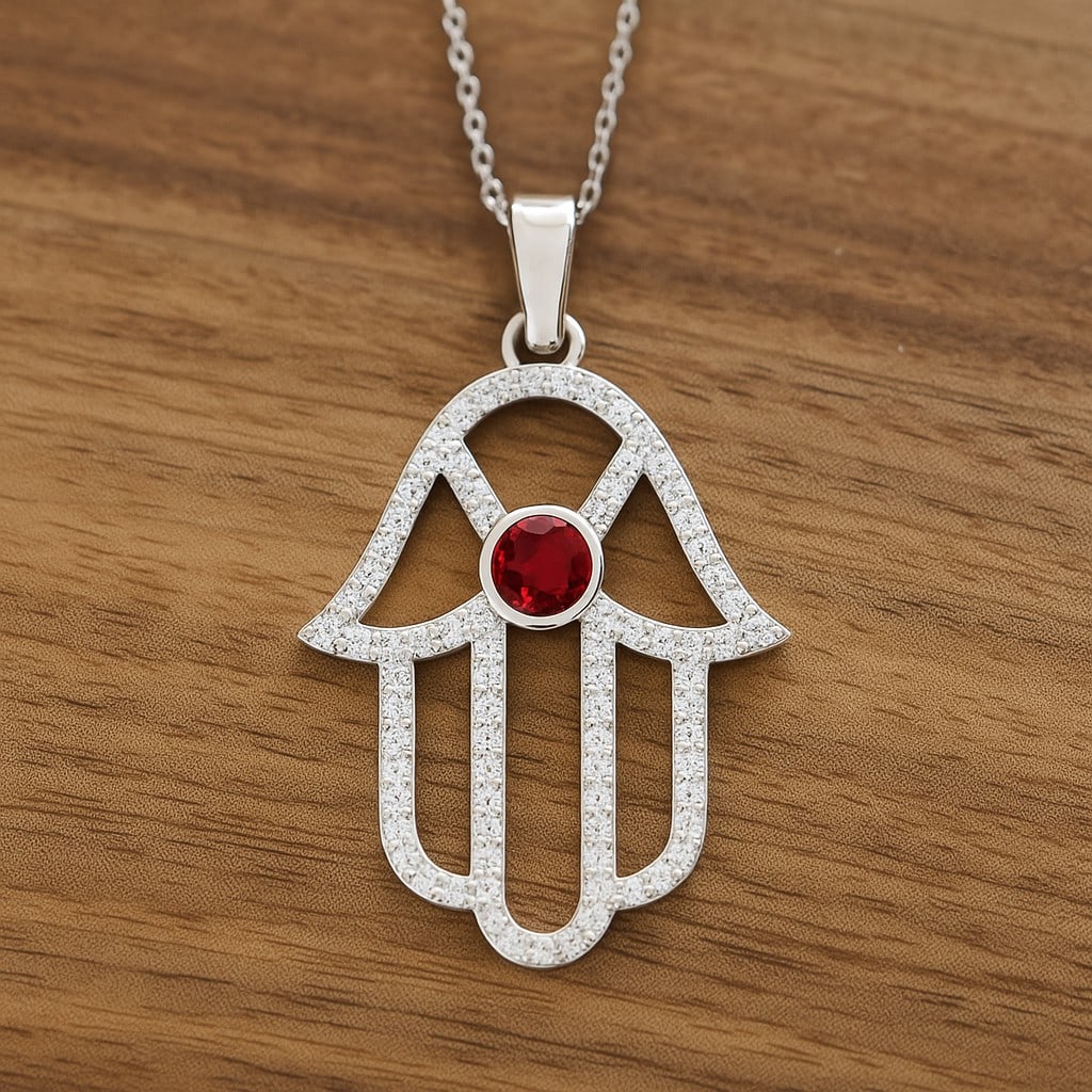 Natural Ruby & Diamond 92.5 Sterling Silver Pendant with Chain: Natural Ruby & Diamond 92.5 Sterling Silver Pendant with Chain Gemstone Shape : Round Gemstone Size : 3.5 MM Gemstone Quantity : 1 Piece Diamond Type : Lab Grown Diamond Shape : Round Diamond C