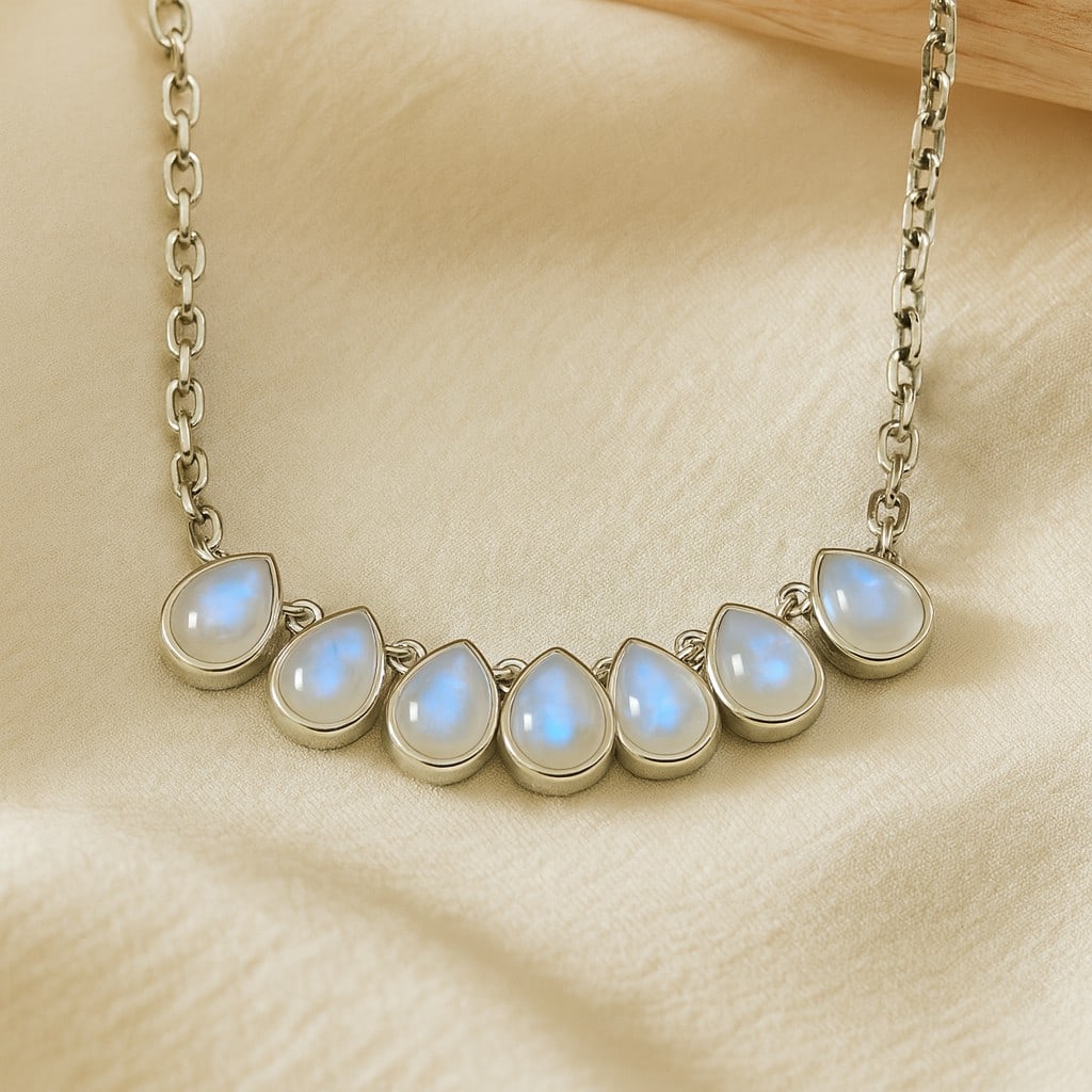 Natural Moonstone Gemstone 92.5 Sterling Silver Necklace (1 of 7)