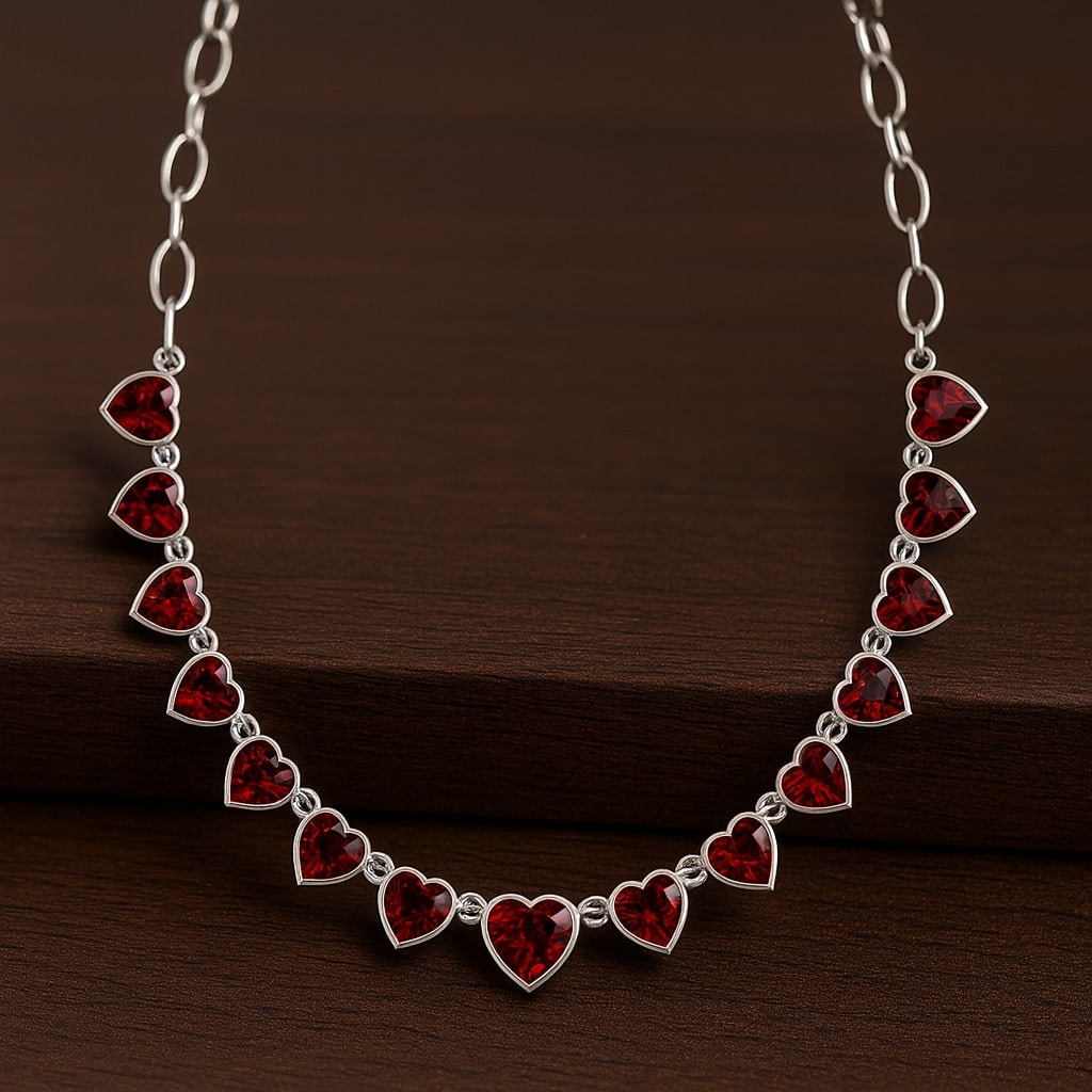 Natural Garnet Gemstone 92.5 Sterling Silver Necklace (1 of 7)