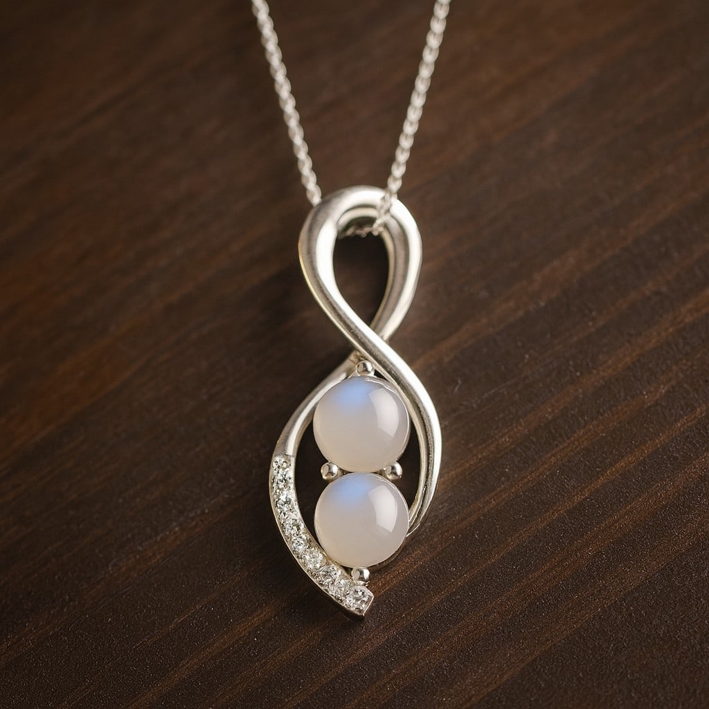 Natural Moonstone & Diamond 92.5 Sterling Silver Pendant with Chain: Natural Moonstone & Diamond 92.5 Sterling Silver Pendant with Chain Gemstone Shape : Round Gemstone Size : 5.5 MM Gemstone Quantity : 2 Pieces Diamond Type : Lab Grown Diamond Shape : Round Dia