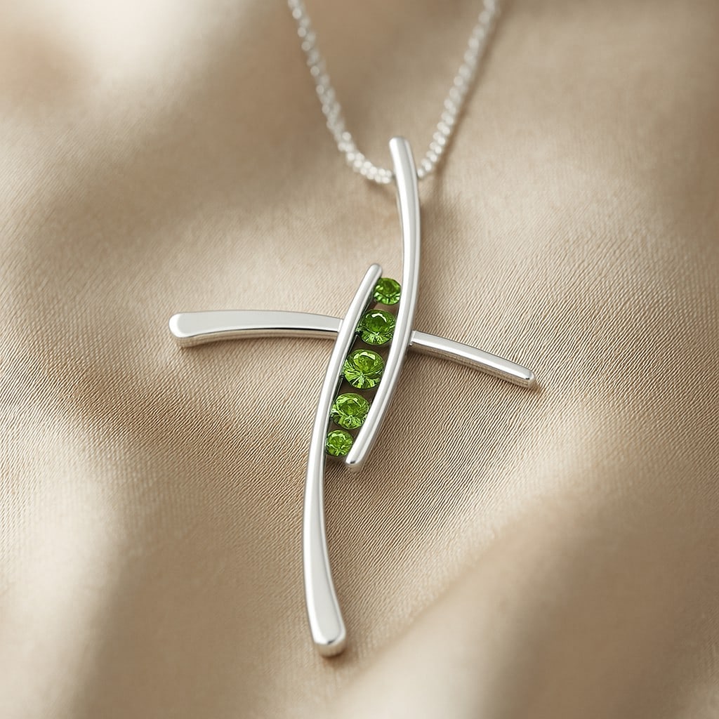 Natural Peridot Gemstone 92.5 Sterling Silver Pendant with Chain (1 of 7)