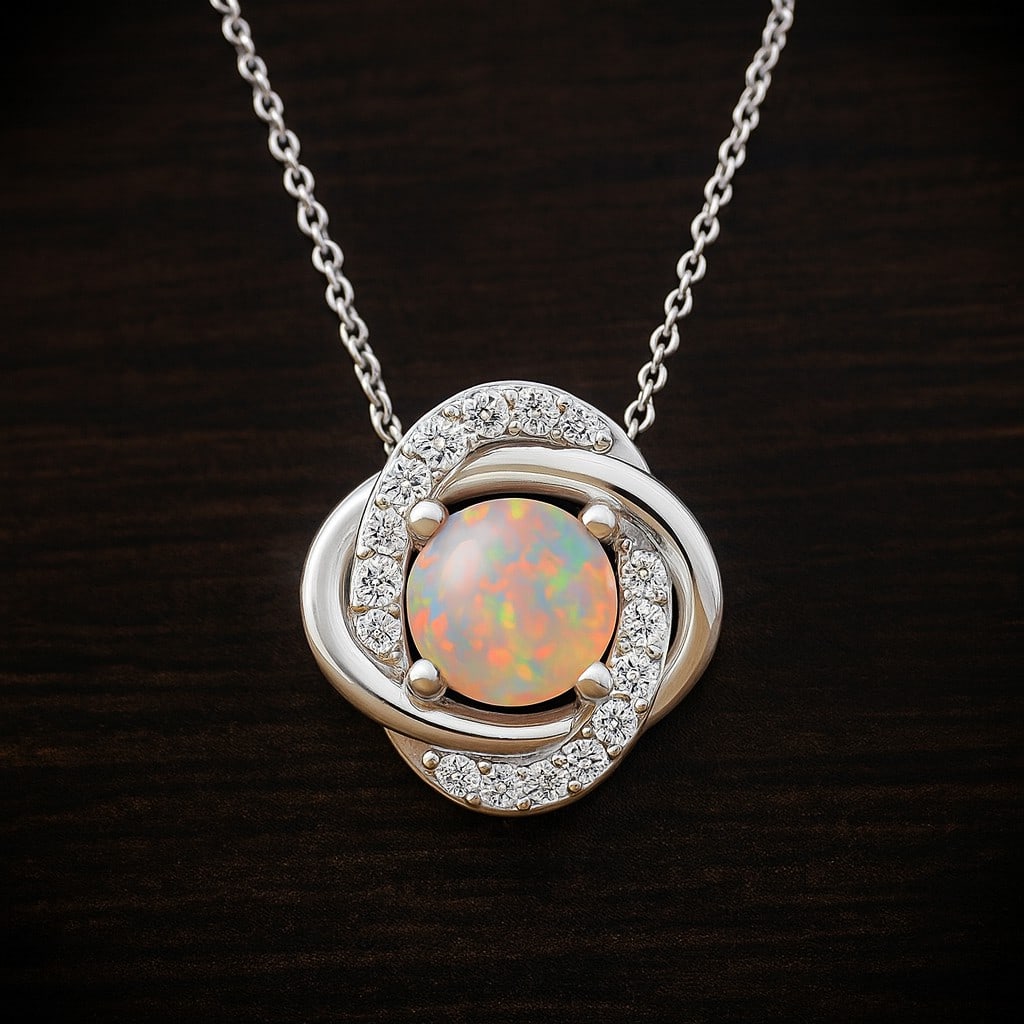 Natural Opal & Diamond 92.5 Sterling Silver Necklace (1 of 7)