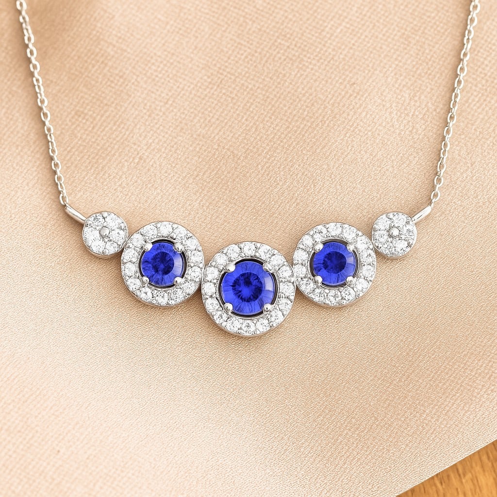 Natural Tanzanite & Diamond 92.5 Sterling Silver Necklace (1 of 7)