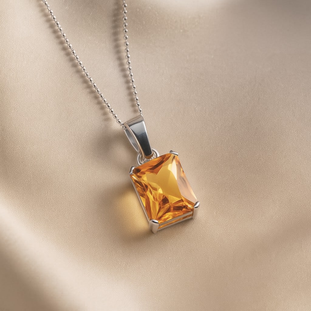 Natural Citrine Gemstone 92.5 Sterling Silver Pendant with Chain (1 of 7)