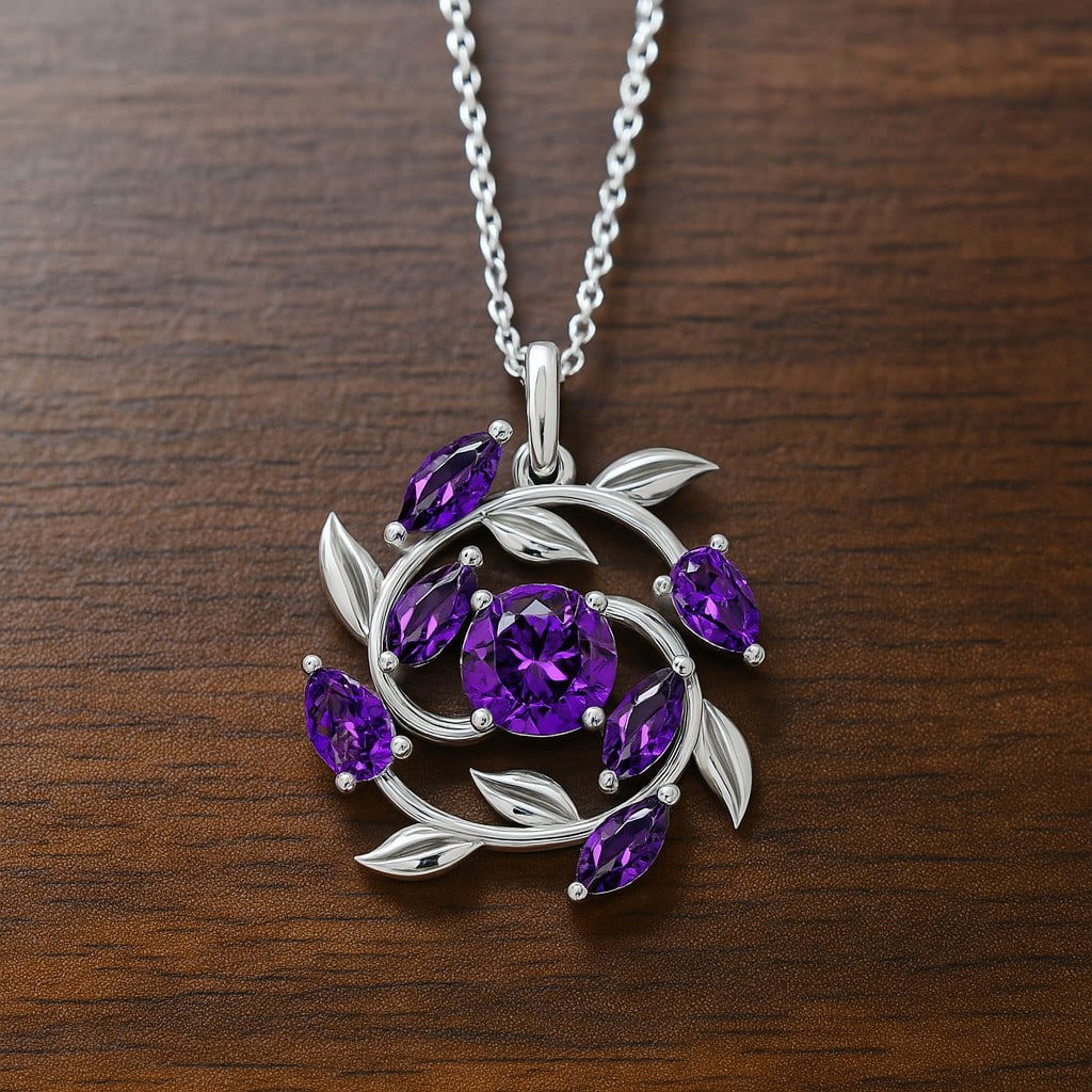 Natural Amethyst Gemstone 92.5 Sterling Silver Pendant with Chain (1 of 7)