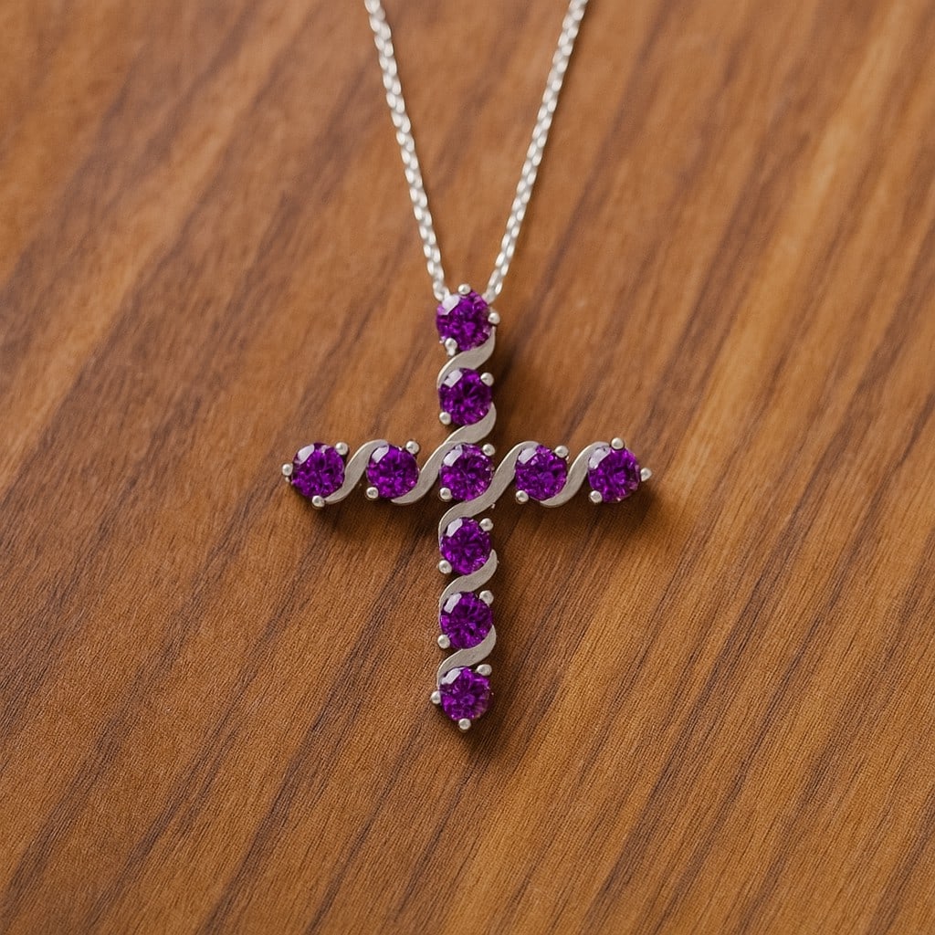 Natural Amethyst Gemstone 92.5 Sterling Silver Pendant with Chain (1 of 7)