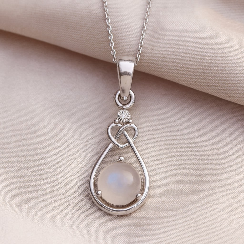 Natural Moonstone & Diamond 92.5 Sterling Silver Pendant with Chain (1 of 7)