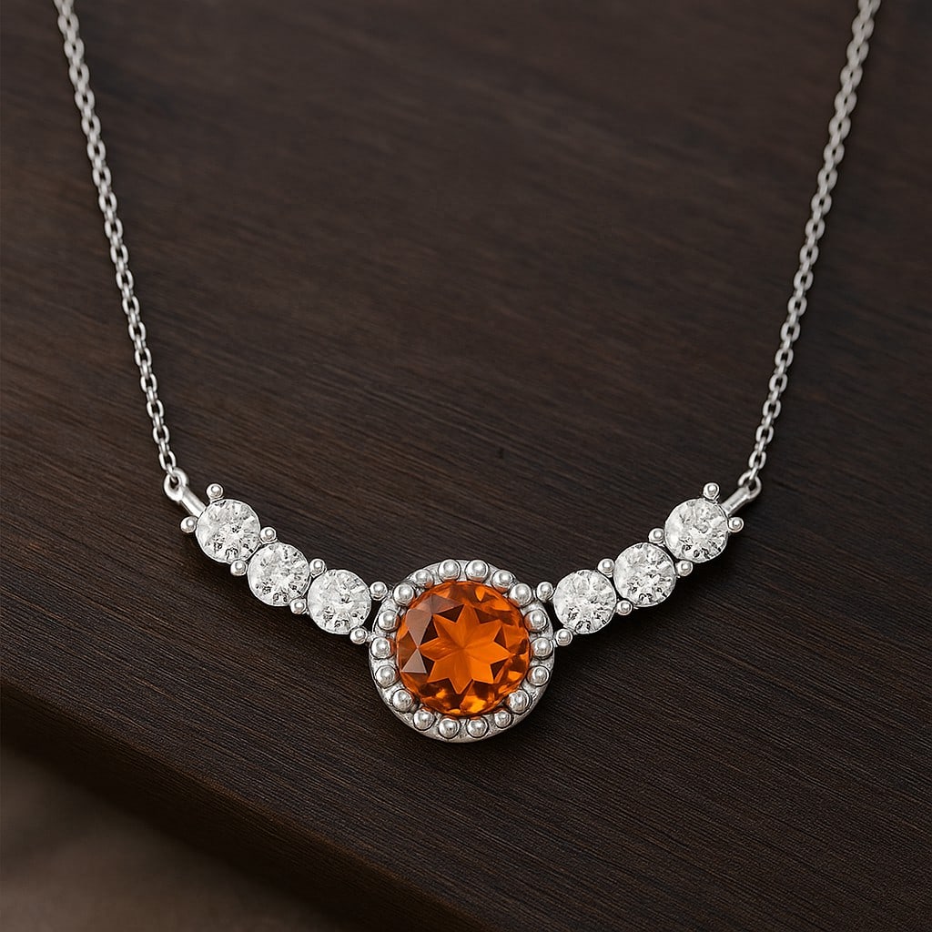Natural Citrine & Diamond 92.5 Sterling Silver Necklace (1 of 7)