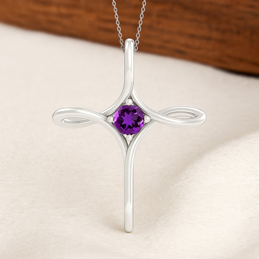 Natural Amethyst Gemstone 92.5 Sterling Silver Pendant with Chain (1 of 7)