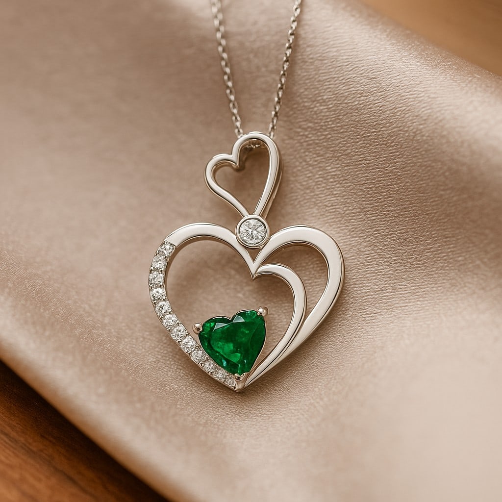 Lab Grown Emerald & Diamond 92.5 Sterling Silver Pendant with Chain (1 of 7)