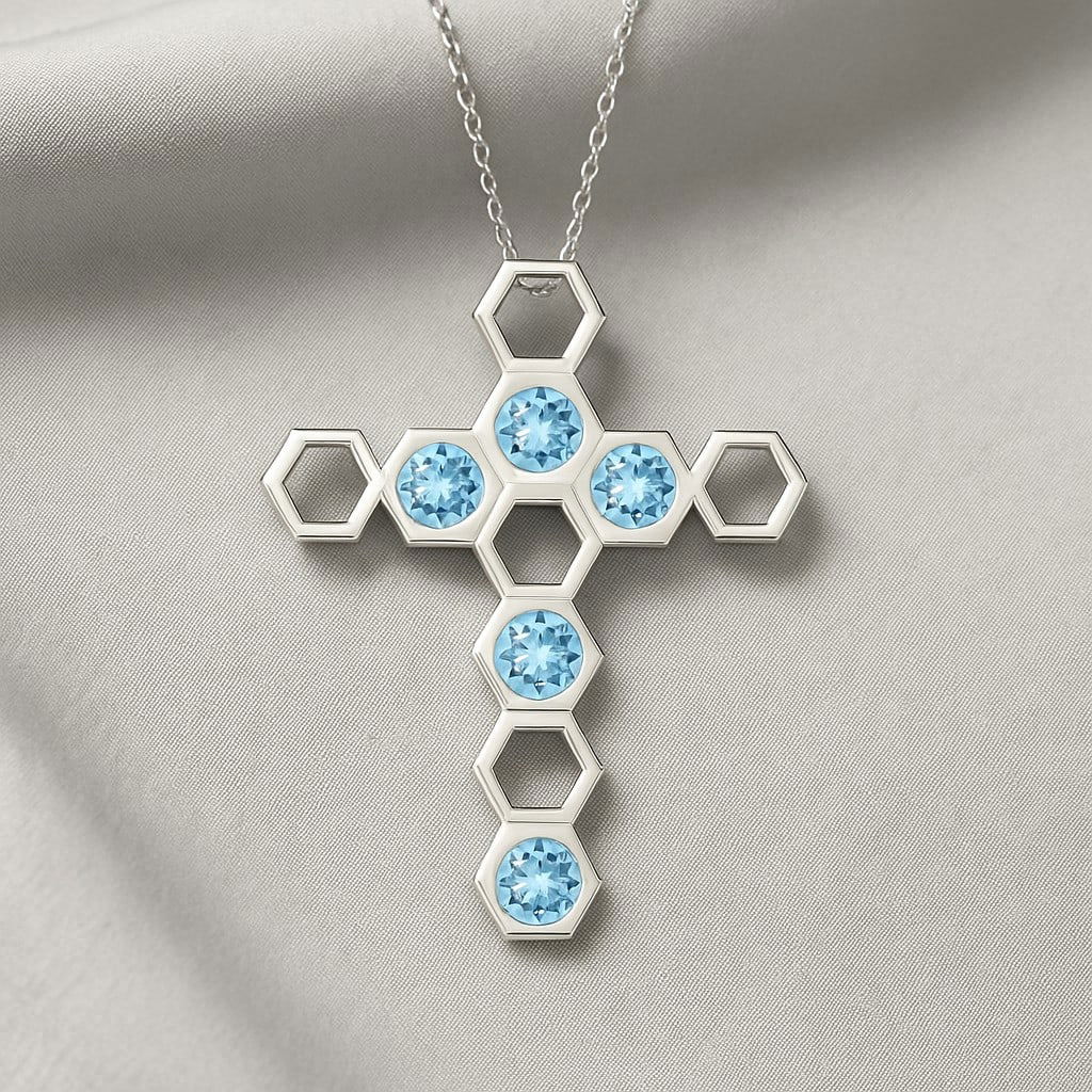 Natural Aquamarine Gemstone 92.5 Sterling Silver Pendant with Chain: Natural Aquamarine Gemstone 92.5 Sterling Silver Pendant with Chain Gemstone Shape : Round Gemstone Size : 3 MM Gemstone Quantity : 5 Pieces Metal : Silver Metal Purity : 92.5 Sterling Silver P