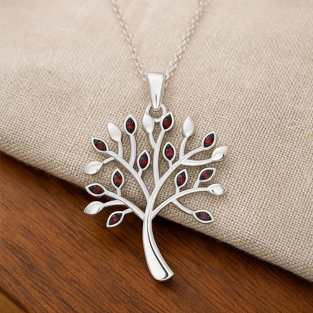 Natural Garnet Gemstone 92.5 Sterling Silver Pendant with Chain (1 of 7)