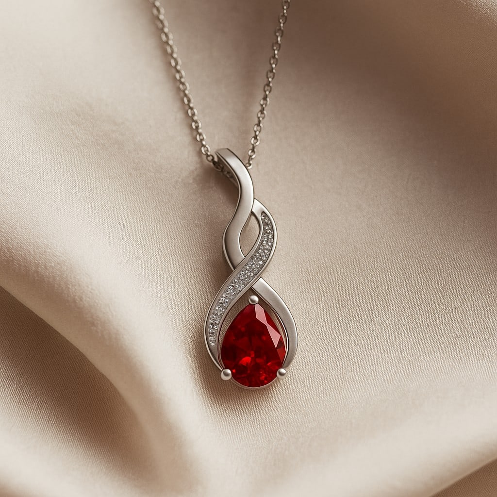 Natural Ruby & Diamond 92.5 Sterling Silver Pendant with Chain: Natural Ruby & Diamond 92.5 Sterling Silver Pendant with Chain Gemstone Shape : Pear Gemstone Size : 6x4 MM Gemstone Quantity : 1 Piece Diamond Type : Lab Grown Diamond Shape : Round Diamond Co