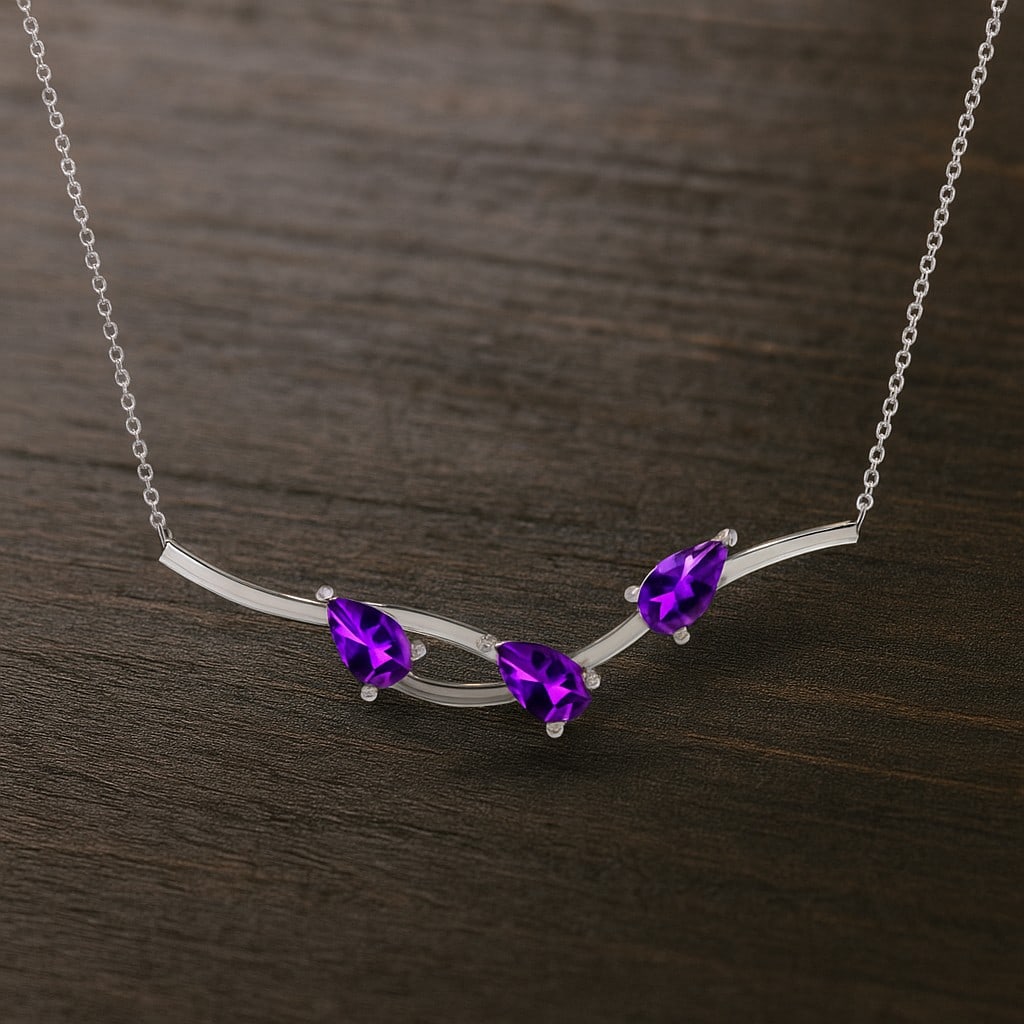 Natural Amethyst Gemstone 92.5 Sterling Silver Necklace (1 of 7)