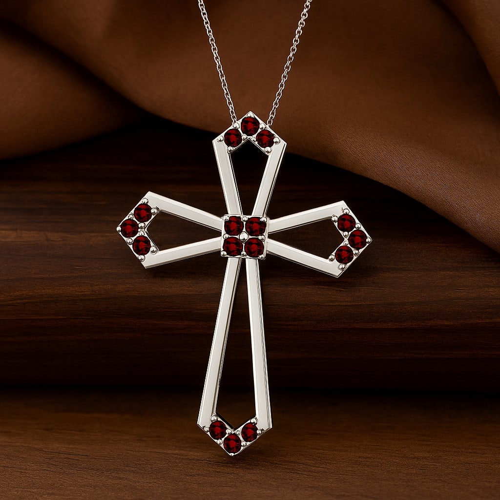 Natural Garnet Gemstone 92.5 Sterling Silver Pendant with Chain (1 of 7)