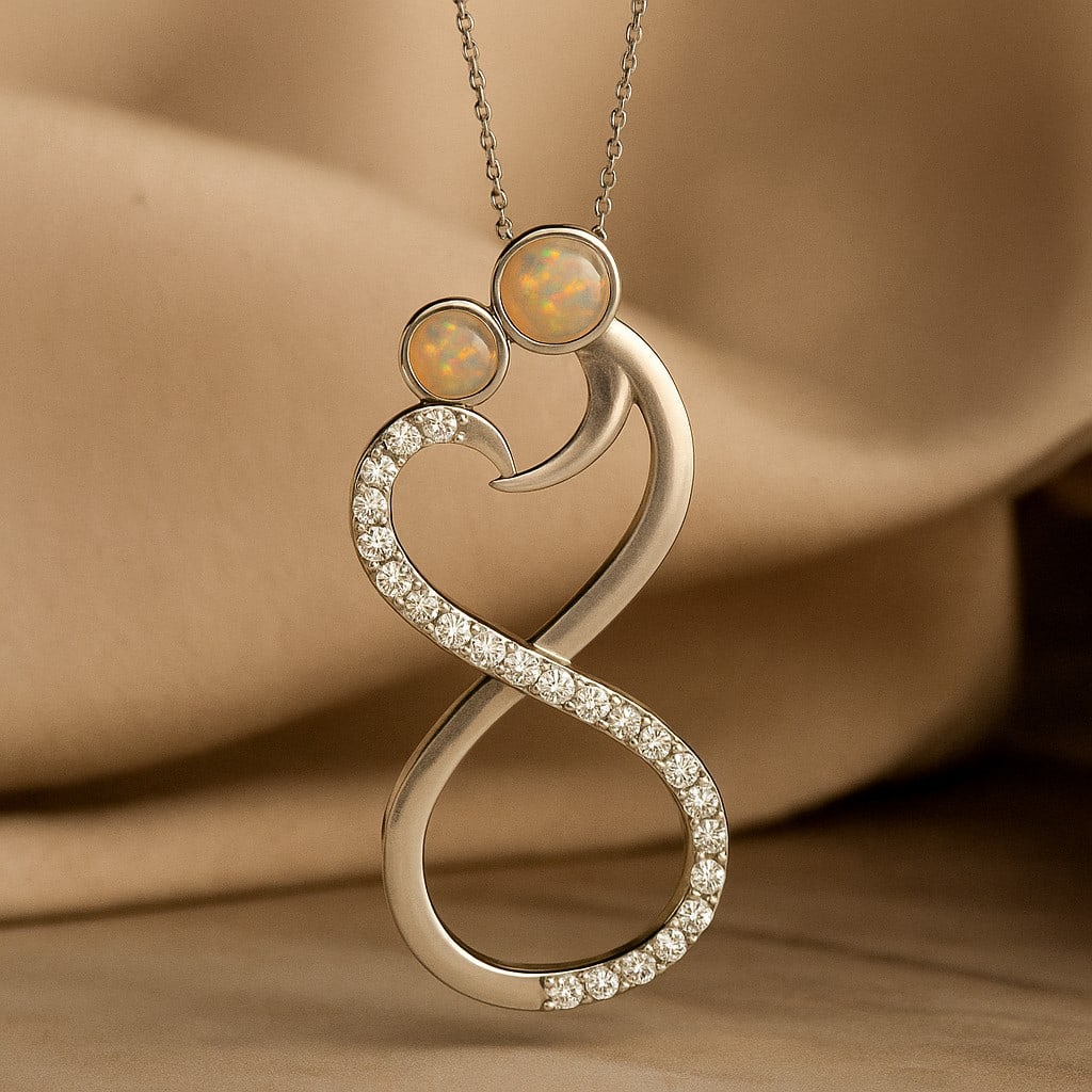 Natural Opal & Diamond 92.5 Sterling Silver Pendant with Chain: Natural Opal & Diamond 92.5 Sterling Silver Pendant with Chain Gemstone Shape : Round Gemstone Size : 3.2 MM, 2.8 MM Gemstone Quantity : 2 Pieces Diamond Type : Lab Grown Diamond Shape : Round