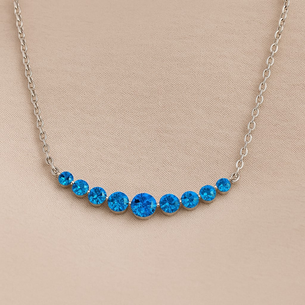 Natural Swiss Blue Topaz Gemstone 92.5 Sterling Silver Necklace (1 of 7)