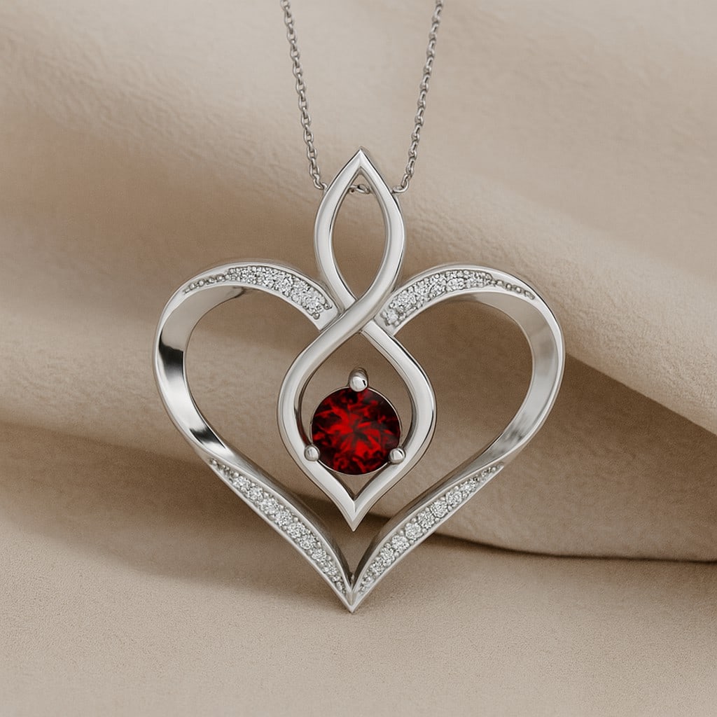 Natural Garnet & Diamond 92.5 Sterling Silver Pendant with Chain: Natural Garnet & Diamond 92.5 Sterling Silver Pendant with Chain Gemstone Shape : Round Gemstone Size : 5 MM Gemstone Quantity : 1 Piece Diamond Type : Lab Grown Diamond Shape : Round Diamond C