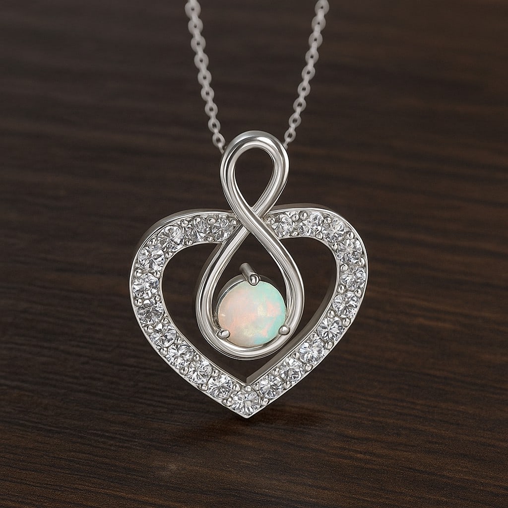 Natural Opal & Diamond 92.5 Sterling Silver Pendant with Chain: Natural Opal & Diamond 92.5 Sterling Silver Pendant with Chain Gemstone Shape : Round Gemstone Size : 3.5 MM Gemstone Quantity : 1 Piece Diamond Type : Lab Grown Diamond Shape : Round Diamond C