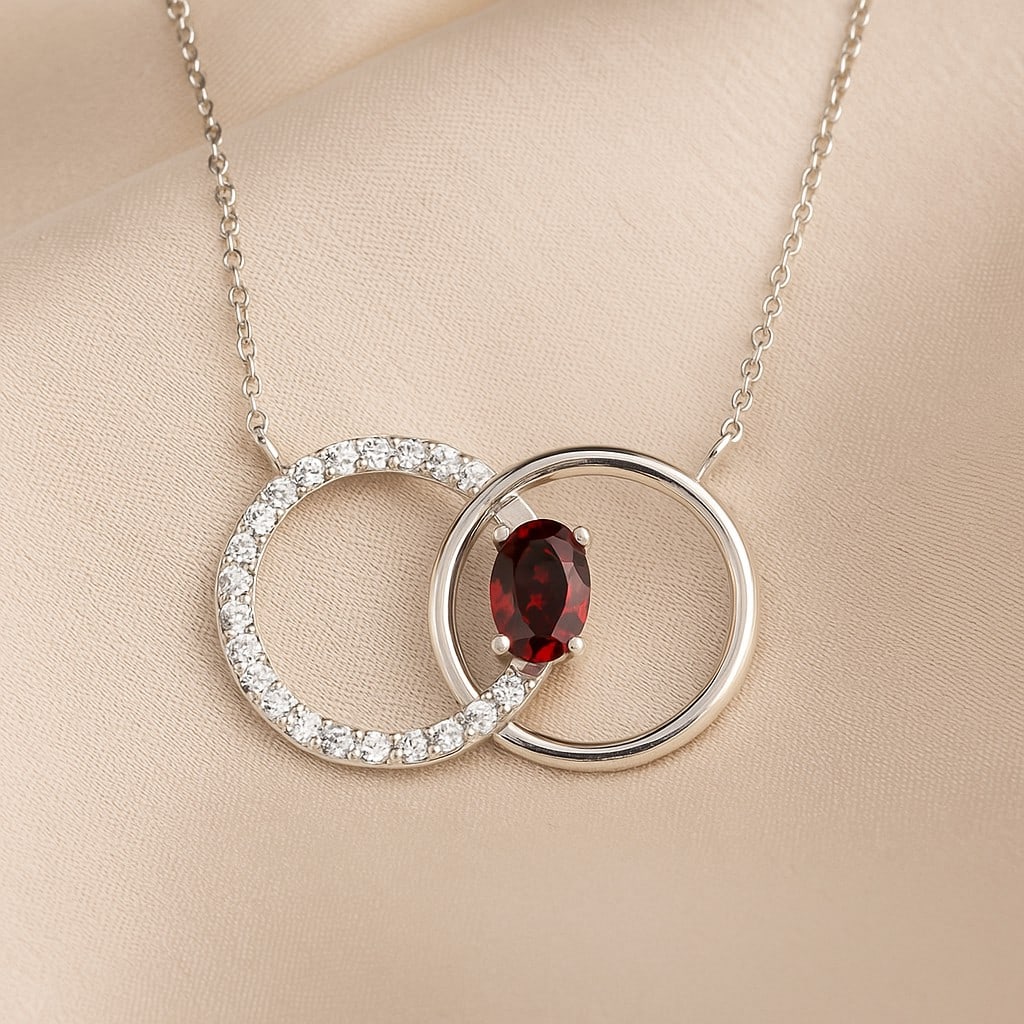 Natural Garnet & Diamond 92.5 Sterling Silver Pendant with Chain (1 of 7)