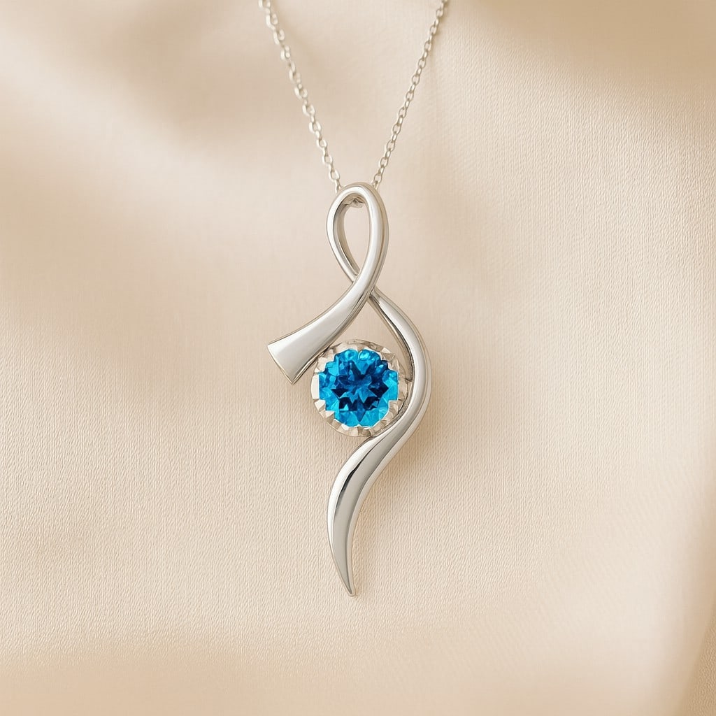 Natural Swiss Blue Topaz Gemstone 92.5 Sterling Silver Pendant with Chain: Natural Swiss Blue Topaz Gemstone 92.5 Sterling Silver Pendant with Chain Gemstone Shape : Round Gemstone Size : 6.00 MM Gemstone Quantity : 1 Piece Metal : Silver Metal Purity : 92.5 Sterling Silver<