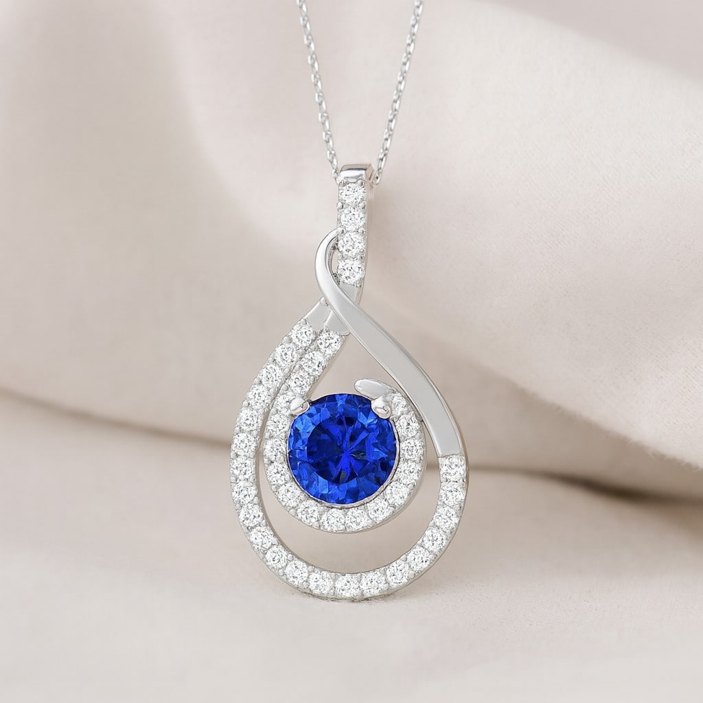 Natural Tanzanite & Diamond 92.5 Sterling Silver Pendant with Chain (1 of 7)
