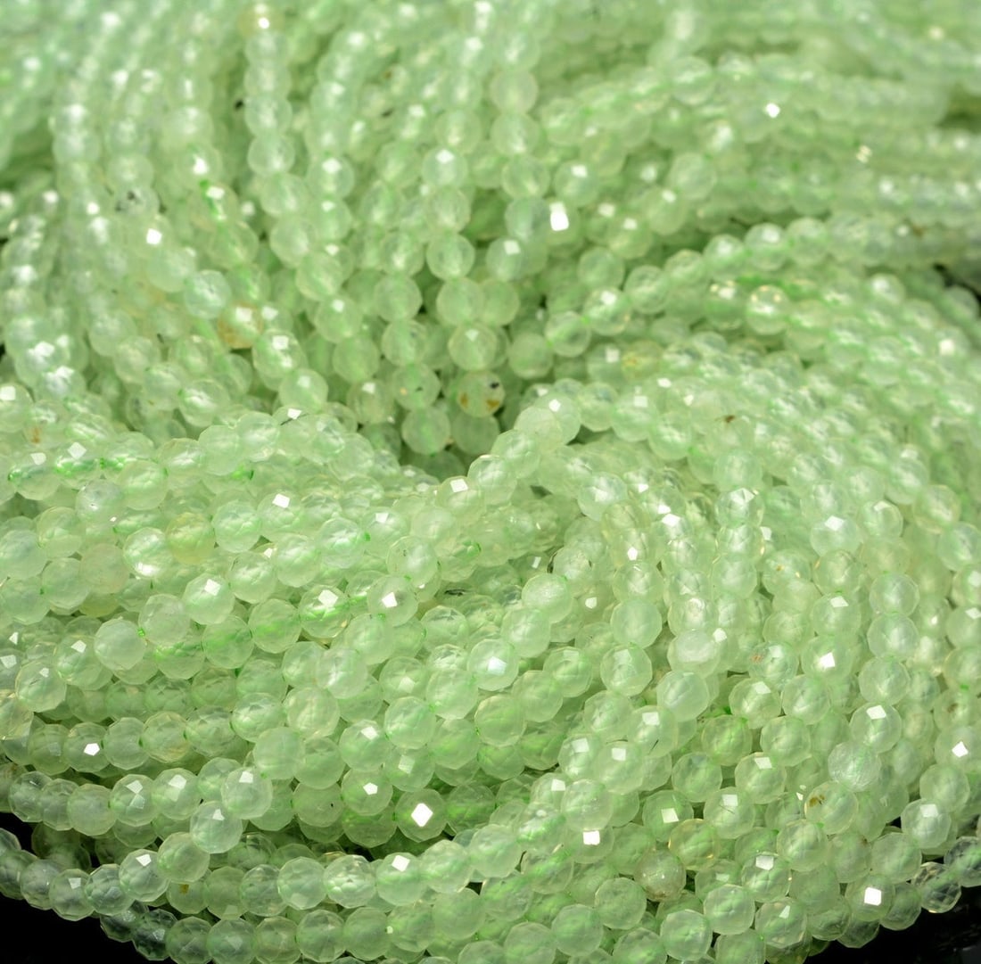 Natural Prehnite Gemstone 3 MM Round Faceted Cut Beads 10 Strand: Natural Prehnite Gemstone 3 MM Micro Round Faceted Cut Beads Rondelle 10 Strand 15.5 Inches Each Product Type : Loose Beads Strand Gemstone : Prehnite Beads Shape : Round Faceted Cut Beads Size : 3
