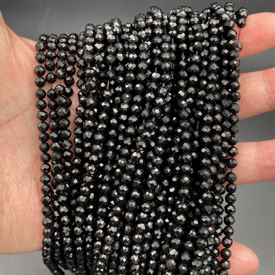 Natural Black Tourmaline Gemstone 4 mm Round Micro Faceted Beads 10 Strand (1 of 3)