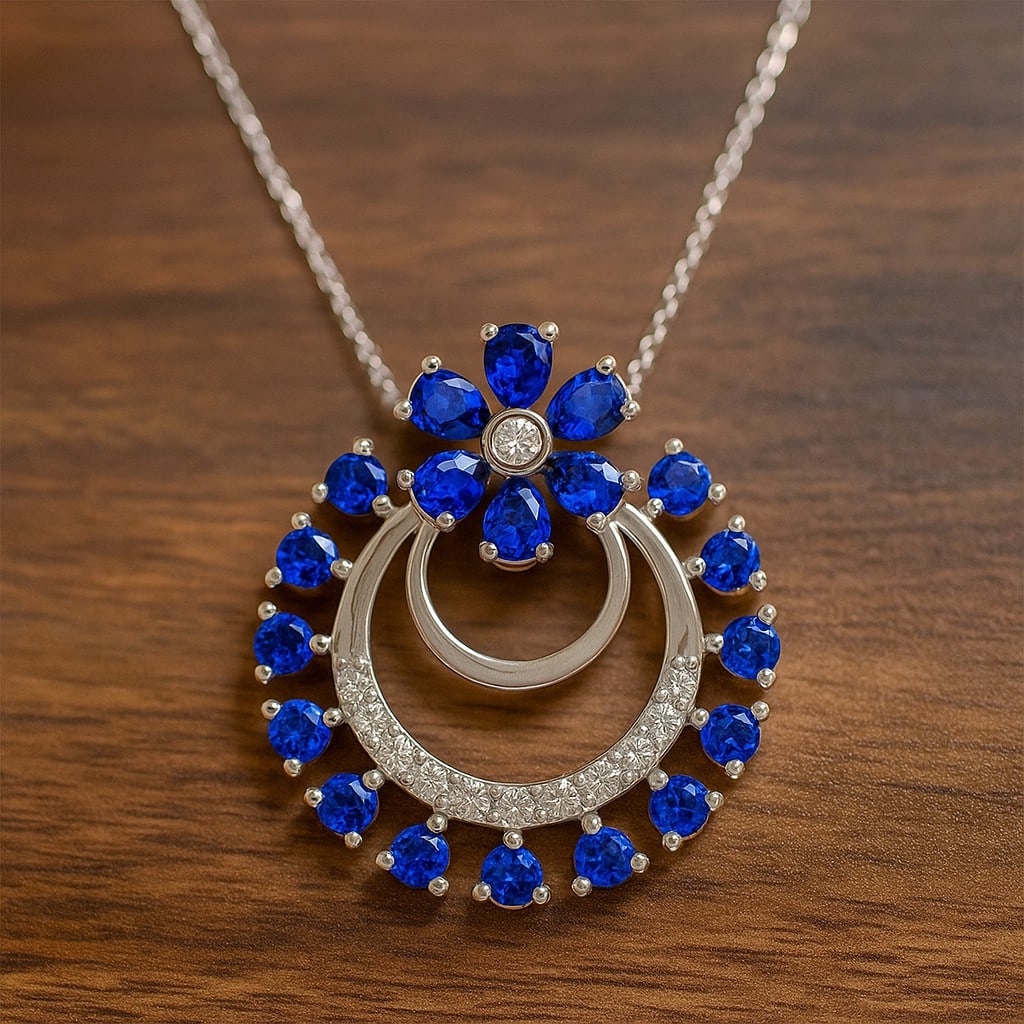 Natural Tanzanite & Diamond 92.5 Sterling Silver Pendant with Chain: Natural Tanzanite & Diamond 92.5 Sterling Silver Pendant with Chain Gemstone Shape : Round Gemstone Size : 3x2 MM, 2 MM Gemstone Quantity : 6 Pieces, 13 Pieces Diamond Type : Lab Grown Diamond Shape :